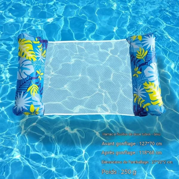 Tropical Themed Inflatable Pool Hammocks. Double Tube Models with Cup Holders - Blue Leaf Hammock