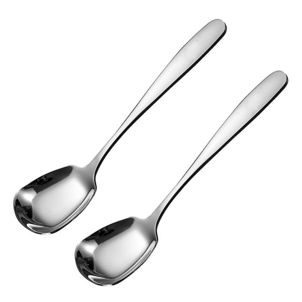 2 stk. 304 Rustfrit Stål Skeer Tykk Poleret Supeske Flad Bund Skeer Til Skole Hjem Banket - Størrelse L (Rosenguld)Sølv15.2*4CM Silver 15.2*4CM