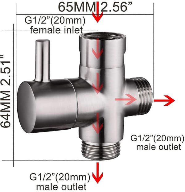 Solid Brass 3-Way Valve G1/2\" Handheld Shower Components Universal Fit, Brushed Nickel DSF007NA [DB] As shown 6.8*6.3*2.5cm As shown 6.8*6.3*2.5cm