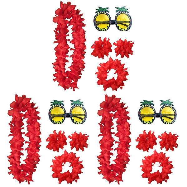 15 st Hawaii Ananas Solglasögon Roliga Cosplayglasögon Vacker Krans Blomsterhuvudbonad Armband 15 pcs 105*15cm