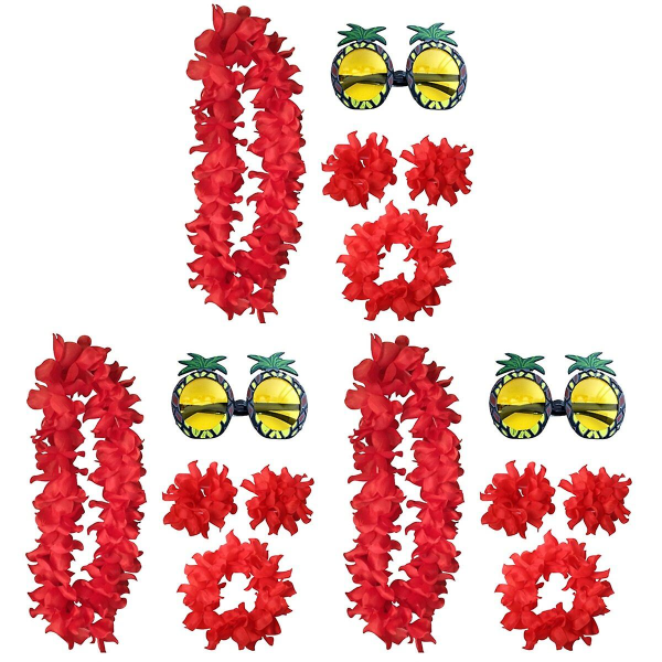 15 stk Hawaii Pineapple Eye Briller Sjove Cosplay Briller Smuk Garland Flower Hovedbeklædning Armbånd 15 pcs 105*15cm