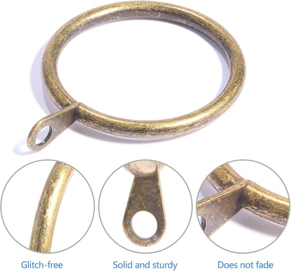 50-pack metallgardinringar 38 mm innerdiameter stora gardinstångsringar draperi glidande öljettringar för fönsterstänger duschdraperier (mässing)
