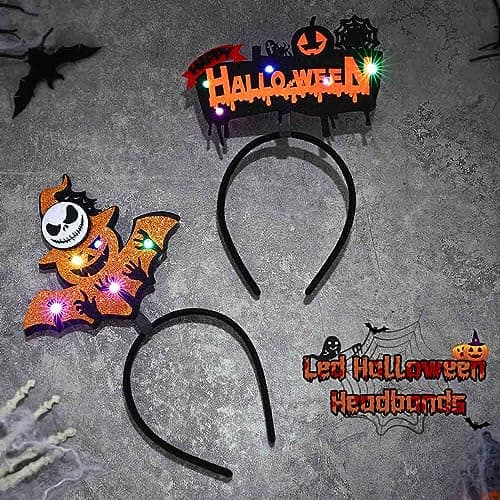 2-pak LED-pandebånd til Halloween - Sort kat - Spindelvæv - Spøgelse - Håraccessories til kvinder og piger