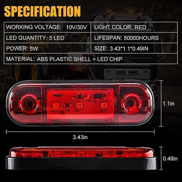 4 stk. LED Forreste Bageste Sidemarkeringslys 12V til Lastbil Autocamper Campingvogn Markeringslys (Rød)