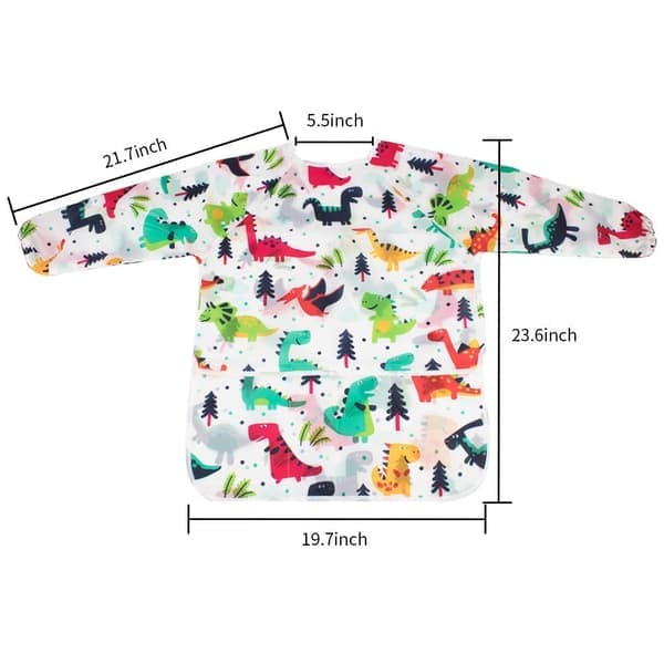 Kunstforklæde til børn - 2-pak vandtæt dinosaur langærmet med lommer til 3-8 år - Blå+Beige Blue+Beige