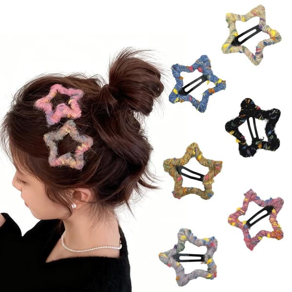 6 STK Stjerne Fluffy Hårspenner, Fargerike Formede Barrettes