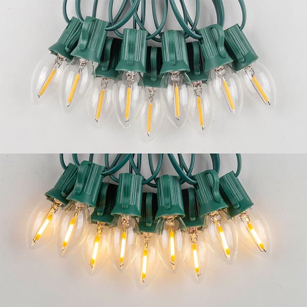 10M Foldable Flickering Flame String Lights, Vintage Flame String Lights, with 15 E12 Flame Bulbs, 1W