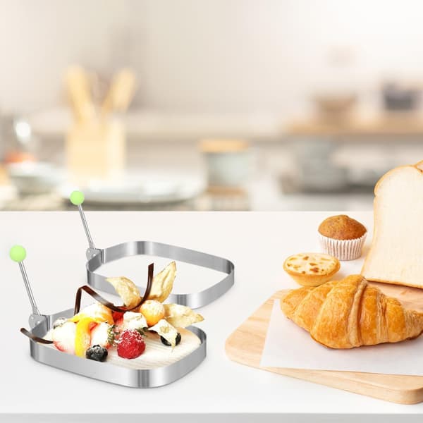 Rektangulær eggringformsett 4-pakning i rustfritt stål pannekake- og omelettringer med håndtak for frokostlaging, lagdelt kakebaking
