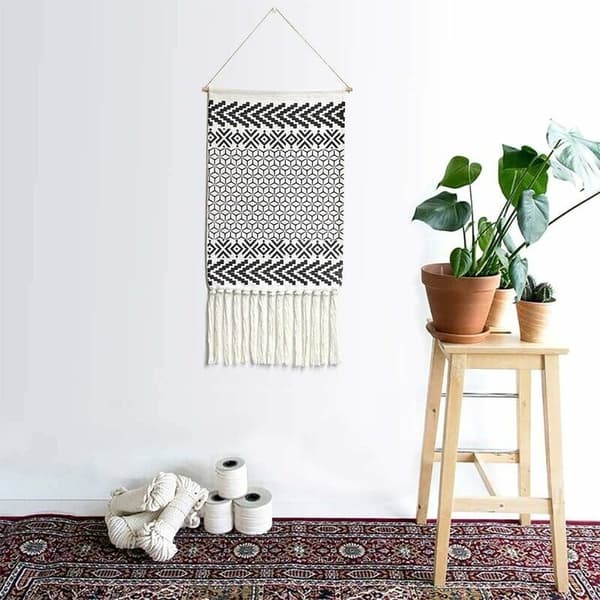 Makramé Väggbonad Boho Chic Vävd Tapet Bohemisk Bomull Vävd Väggkonst Väggdekor för Sovrum Barnrum Bakgrund (Kant)