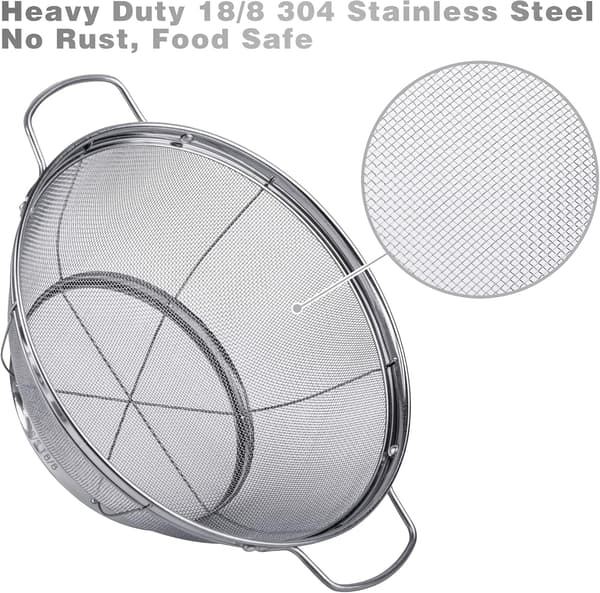 3-pak 18/8 dørslagssier i rustfrit stål (5-Quart, 4-Quart og 3-Quart), netkurve med masker