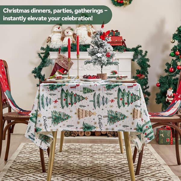 Christmas Rectangular Tablecloth Party Printed Holiday Tablecloths Christmas Green Tree Decoration Tablecloth Winter Atmosphere Home Decor White 140x178 cm