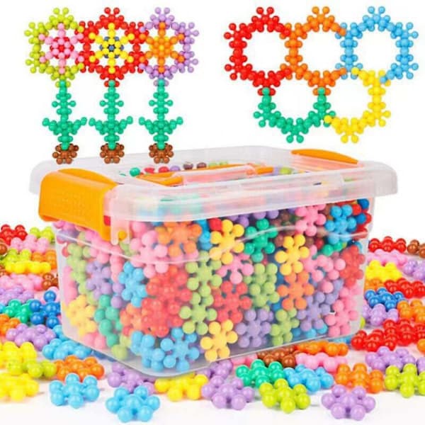 Børn 3D Roterbare Blomsterformede Byggeklodser Legetøj DIY Samling Snefnug 60 Stykker Pose