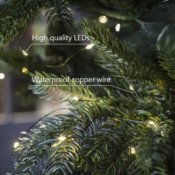 Warm White LED String Lights with Green Wire, 8 Modes for Christmas Tree and Christmas Decorations