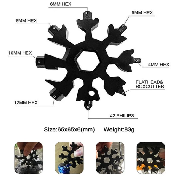 18 in 1 Snowflake Multi Tool, Multitool Snowflake Wrench, Portable Stainless Steel Snowflake Multi-tool, for Outdoor Travel Campin