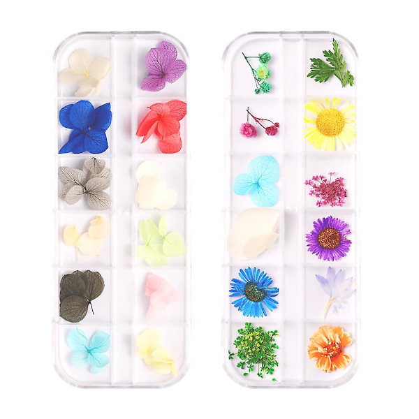 2 æsker Negletørrede blomster, neglekunst Dekor Manicuredekor Blandet tørret blomst style4