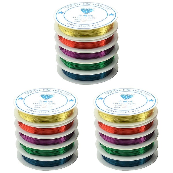 15 ruller assortert farge 0,5 mm kobbertråd Fleksibel kunstnerisk smykkeperletråd (tilfeldig farge)15 Ro 15 Rolls