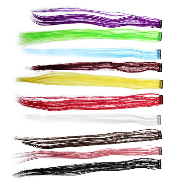 10 st Färgperuk Kvinnor Hårförlängningar Hårförlängningar Klämma Människohår Fake Hair ExtensionsSorterad färg Assorted Color