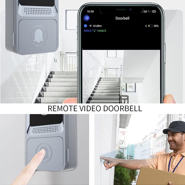 Grå - Trådlös videodörrklocka, Wi-Fi smart videodörrklocka, nattseende, dörrklocka kit med HD-video, molnlagring