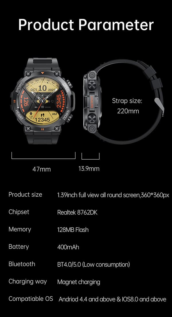 Smartwatch K56PRO Tri-proof Samtal Smartwatch Musik Väder 1.3