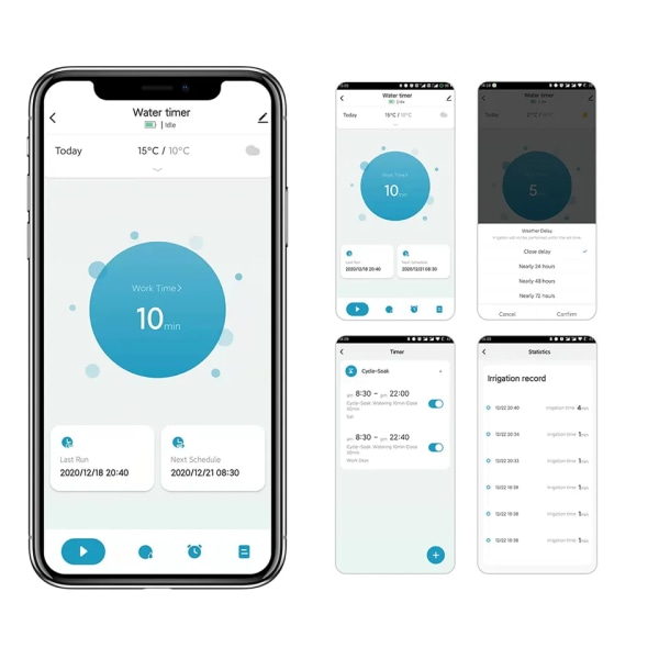 Sprinklertimer 2 soner, Smart vanningstimer for hageslange, Trådløst fjernstyrt vanningssystem med hub, regndetalj og manuell vanning