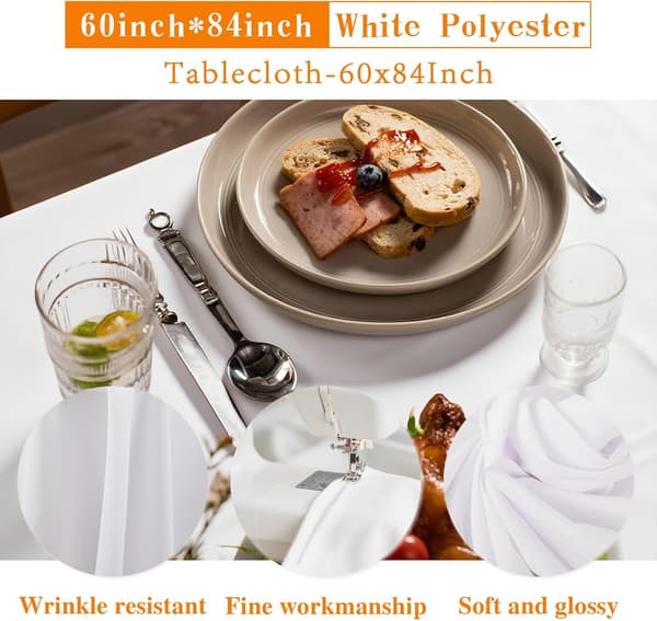 2-pack vita rektangulära dukar 60x84 tum, polyesterduk för 4 fots rektangulära bord, skrynkelbeständig tvättbar tygduk