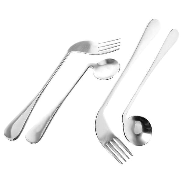 Angled Spoon and Bent Fork Set - Adaptive Ergonomic Cutlery for Elderly, Disabled, and Patients (LGL) Silver 20.00X7.50X0.50CM