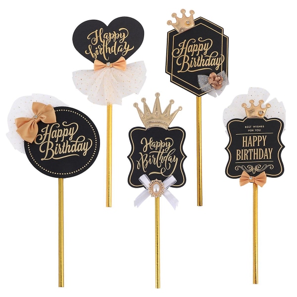 5 stk i 1 sett Kake Topper Delikat Krone Blonder Dekor Kake Plukk For Bursdagsfest Cupcakes Festival Black 25X8CM