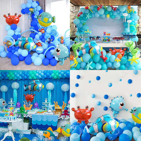 Havstema-födelsedagsprydnader för barn, 108 delar Havsfödelsedagsprydnader med Grattis på födelsedagen-banderoll, Havsdjur-ballonger