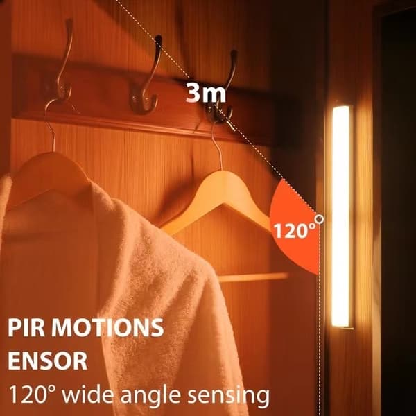 (White, 3-pack) Cabinet lighting with motion sensor, rechargeable LED wardrobe lighting, battery-powered wireless magnetic lighting