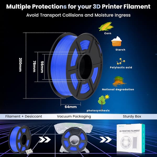 3D-printerfilament, 1,75 mm PLA+ 3D-filament, pænt viklet filament, stærkt og holdbart, 1 kg spole (2,2 lbs), blå