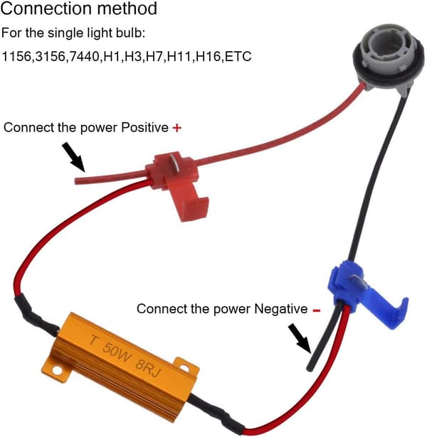 4 stk 50W 8 ohm LED-lastmotstand Hovedlys Lastmotstand Tåkelys Dekoder LED Blinklys Motstand (Fikser Hyperblink, Advarselsavbryter)