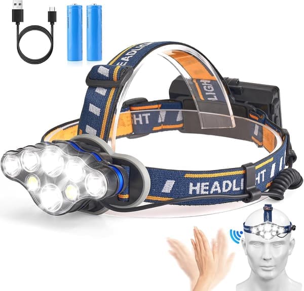 Rechargeable Headlamp with 8 LED Lights, Multiple Brightness Modes; Suitable for Outdoor Activities. [Ho]