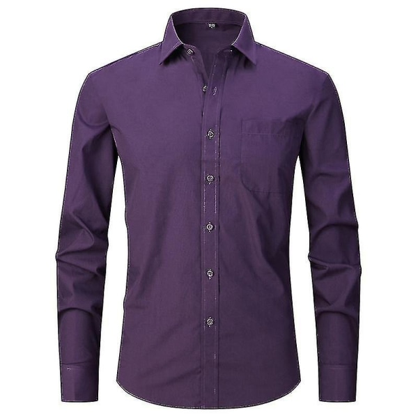 Langærmet business bryllupsskjorte til mændMPurple Purple M