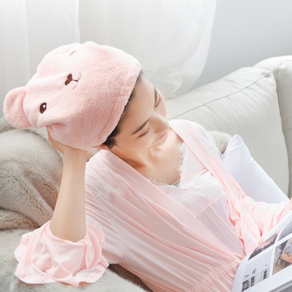 Myk og absorberende tørkehette for hår, søt tegneseriebjørn supermyk mikrofiber for barn og voksne, rasktørkende håndkle hodeplagg (rosa)