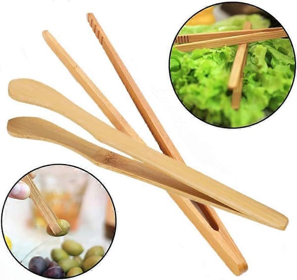 2 st bambu brödrosttång, 18 cm trä tång återanvändbar bambu kökstång för ost bröd te