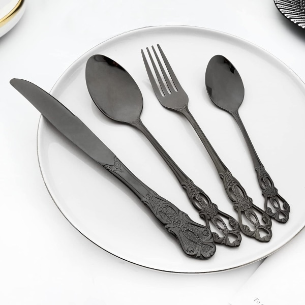 4-delad svart spegel servis i rostfritt stål Lyxiga set Service för inkludera knivar/gafflar/skedar/teskedar, diskmaskinssäker