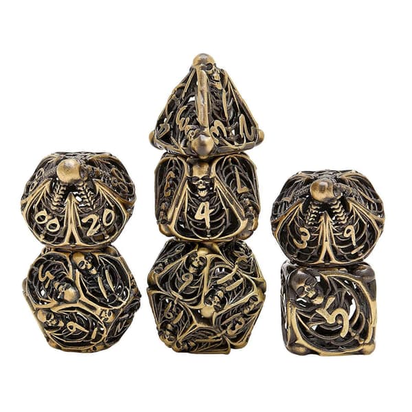 Metal Dice Skull Hollow Metal Polyhedral Dice Set