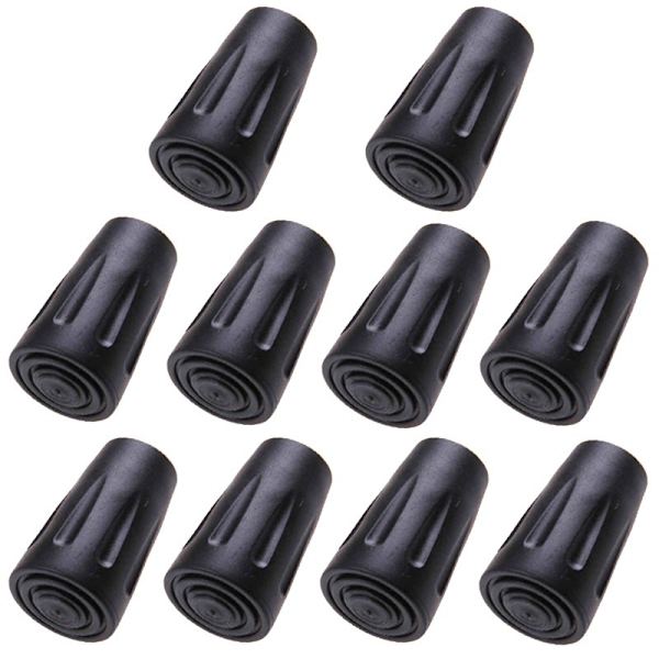 Gummipuder (Pakke med 10) Udskiftning til Vandring, Vandreture, Foldbare Vandrestave (Sort)