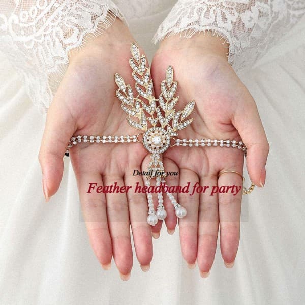 CQBB 1920-talls Flapper Pannebånd Blad Rhinestone Hodeplagg Perlehodeplagg Great Gatsby Hårpynt for kvinner og jenter (Gull)_max