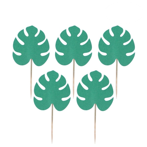 20 stk Monstera Blad Kake Topper Tropiske Palmeblad Cupcake Topper Hawaii Luau Fest Dekorasjon (dyp Grønn) Grønn Green