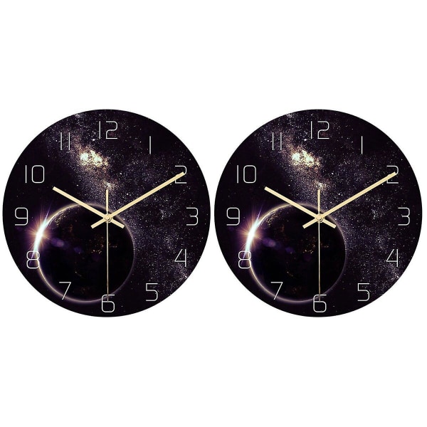 3pcs Universe Planet Wall Clock Outer Space Hanging Clock Round Acrylic Wall Clock Silent Non Tickin