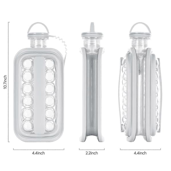 Ice Cube Bottle - BPA-Free - Ice Tray - Ice Ball Mold - 2 in 1 - Freezer Safe (White)