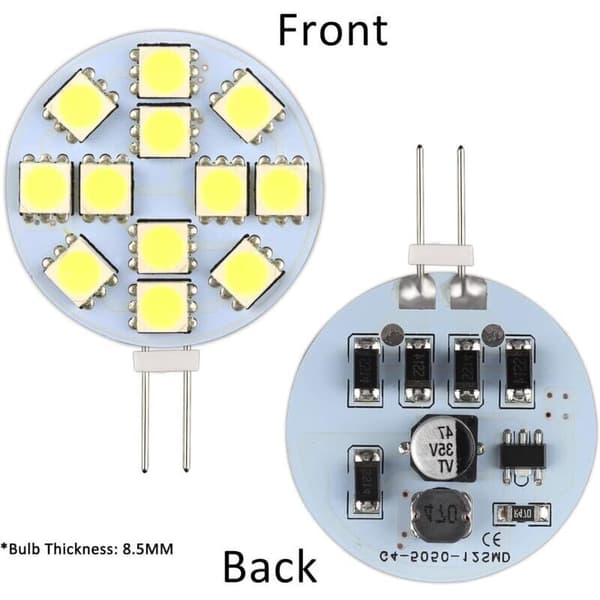 10-pack G4 DC 12V Non-Dimmable LED Bulb, White 6000K, Replacement for 20W Halogen Lamps for Kitchen, RV, Caravan, Boat