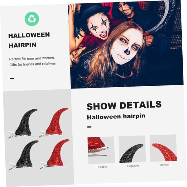 Halloween dekorative røde og hornhårnåle guldfarvede glitterdragtklips