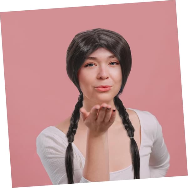 Lang paryk til kvinder Sort glat hår paryk Halloween julekostume net og taske