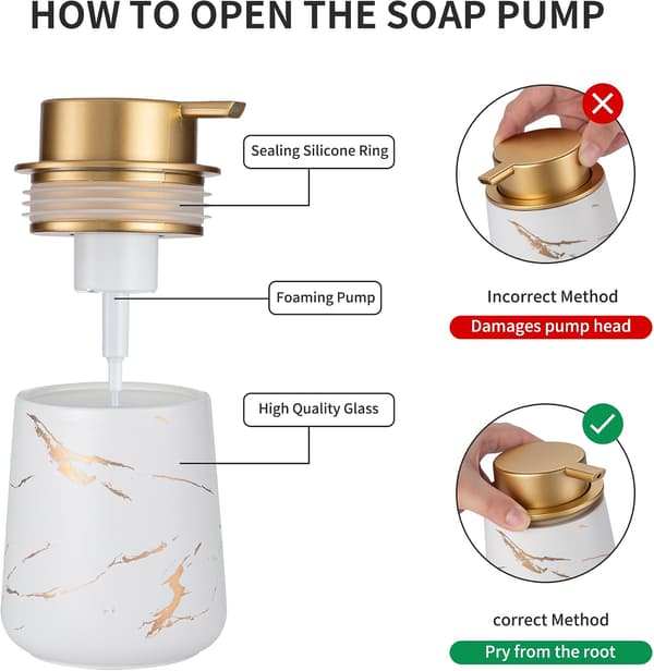 Manual Pump Foaming Soap Dispenser, 355ml Ceramic Foaming Soap Dispenser, for Bathroom Countertops and Kitchen Dish Soap Dispensing.