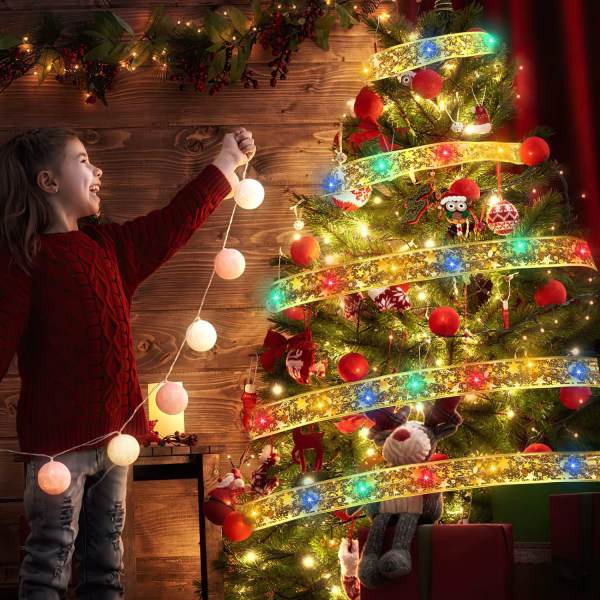 Christmas Ribbon Lights, LED Christmas String Lights, 8 Modes Glow Ribbon för julgran för juldekoration Colorful lighting 10 meters