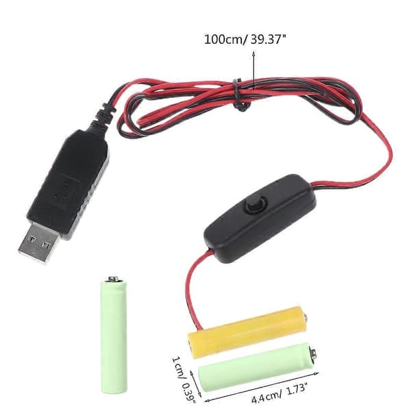 4.5V AAA Batterieliminator USB-strømforsyning erstatter 3x 1.5V AAA-batteri med afbryder [DB]