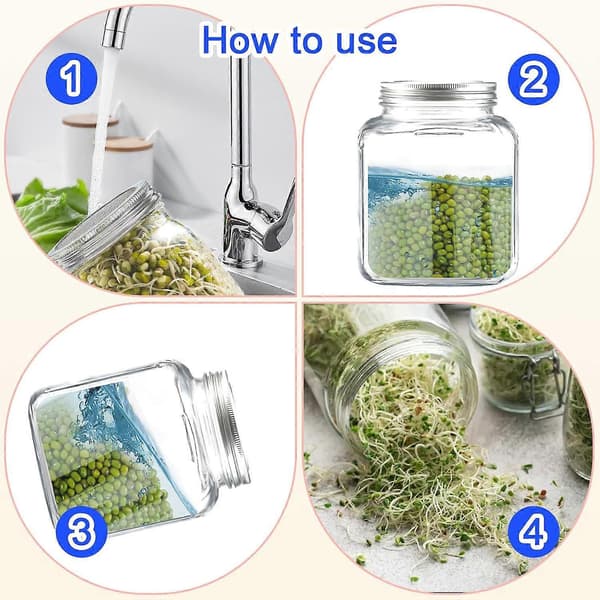 4-pack Mason Jar Groddlock Rostfritt Stål Rostsäker Mesh Sil för Frön och Microgreens