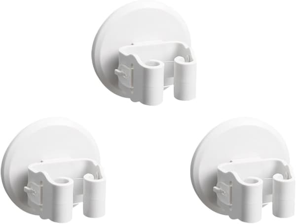 White 3-piece ABS Wall-Mounted Broom Clips - No Drilling Required - Non-Slip Function - for Kitchen and Balcony